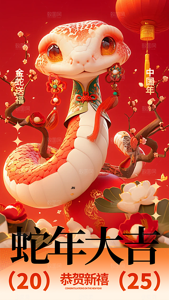 春节新春快乐蛇年海报