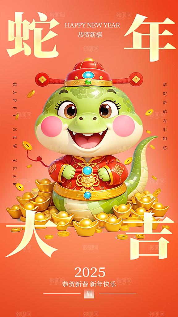 新年春节新春快乐蛇年海报