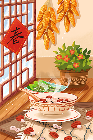 中国传统节日腊八节宣传海报插画