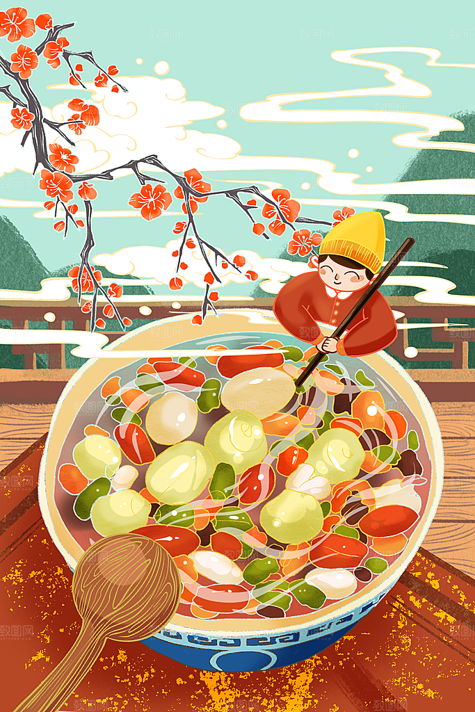 中国传统节日腊八节宣传海报插画