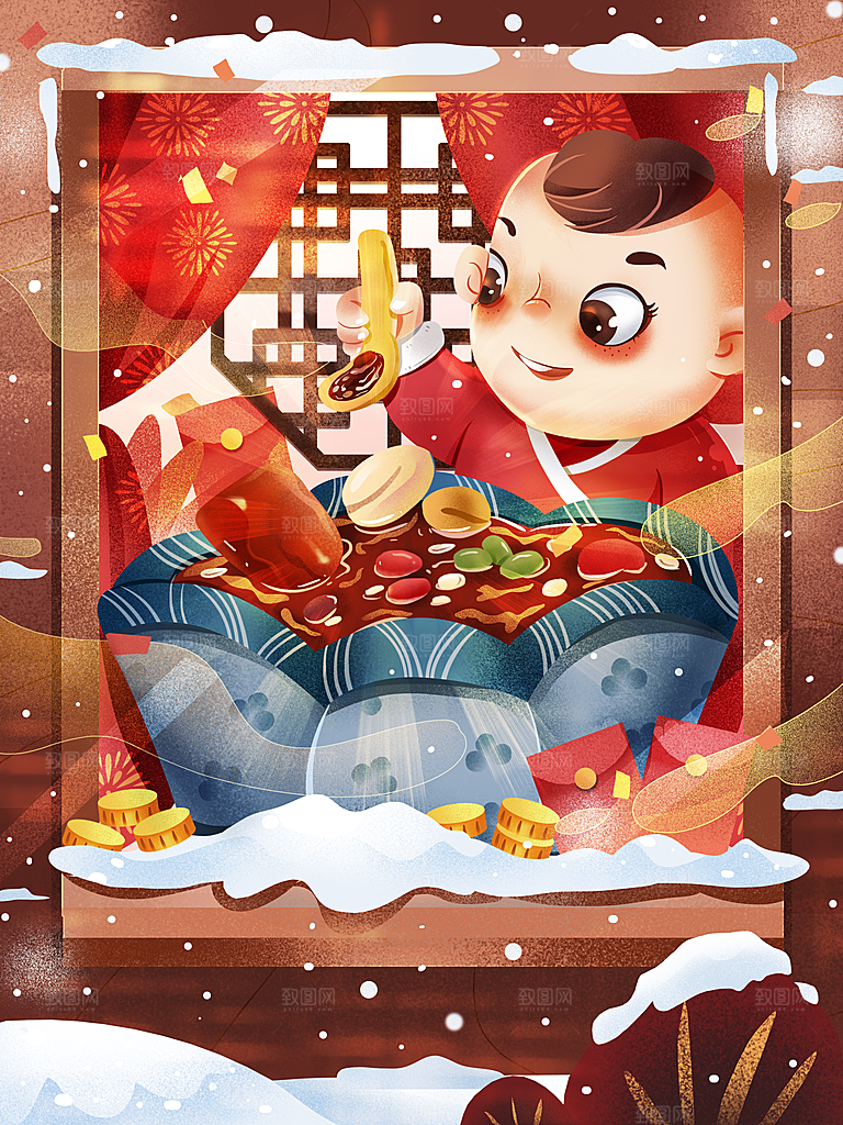 中国传统节日腊八节宣传海报插画