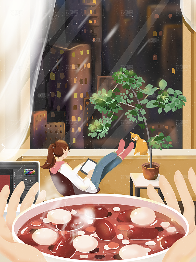 中国传统节日腊八节宣传海报插画