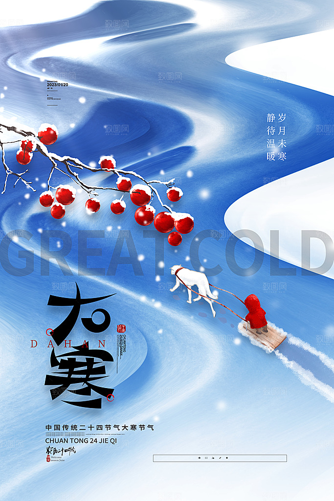 大寒节气简约大气海报