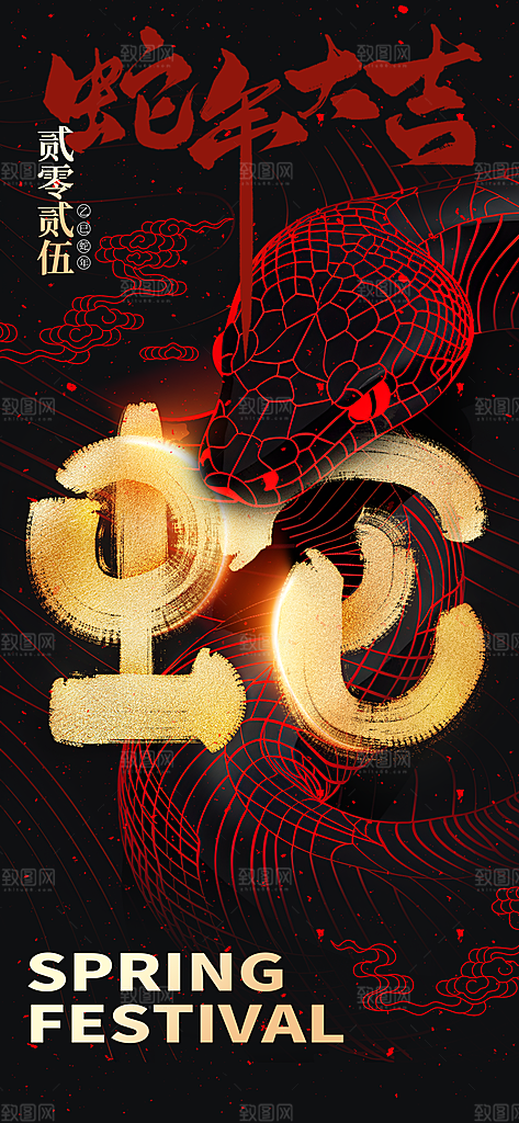 蛇年新年简约大气海报