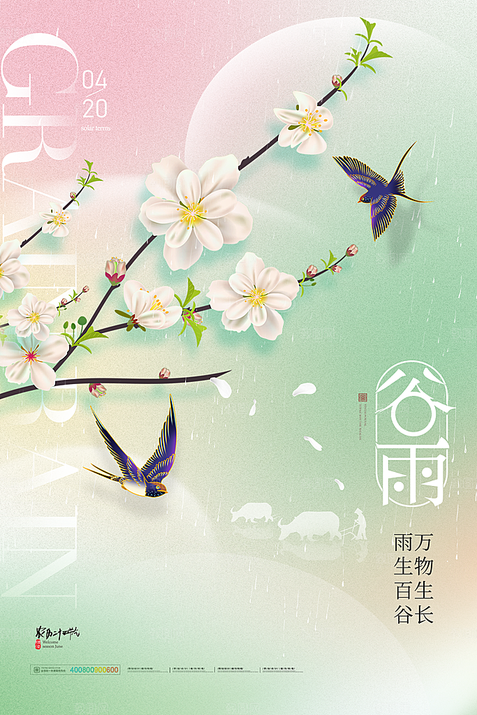 中国传统二十四节气谷雨节气节庆宣传海报