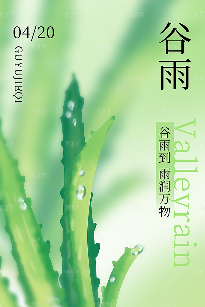 中国传统二十四节气谷雨节气节庆宣传海报