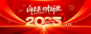 2025蛇年新年企业年会大图背景展板海报