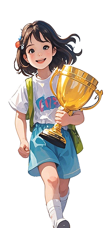 拿着奖杯小女孩回家的小女孩