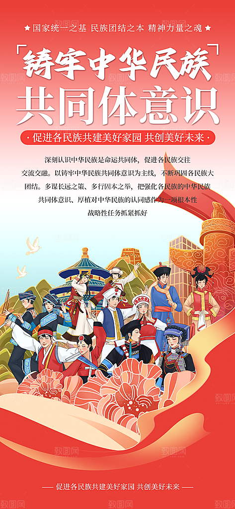 国潮少数民族团结石榴籽精神宣传海报