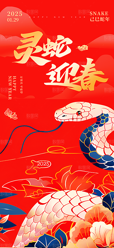 2025蛇年新年春节节日节庆海报