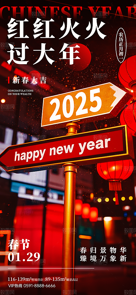 2025蛇年新年春节节日节庆海报