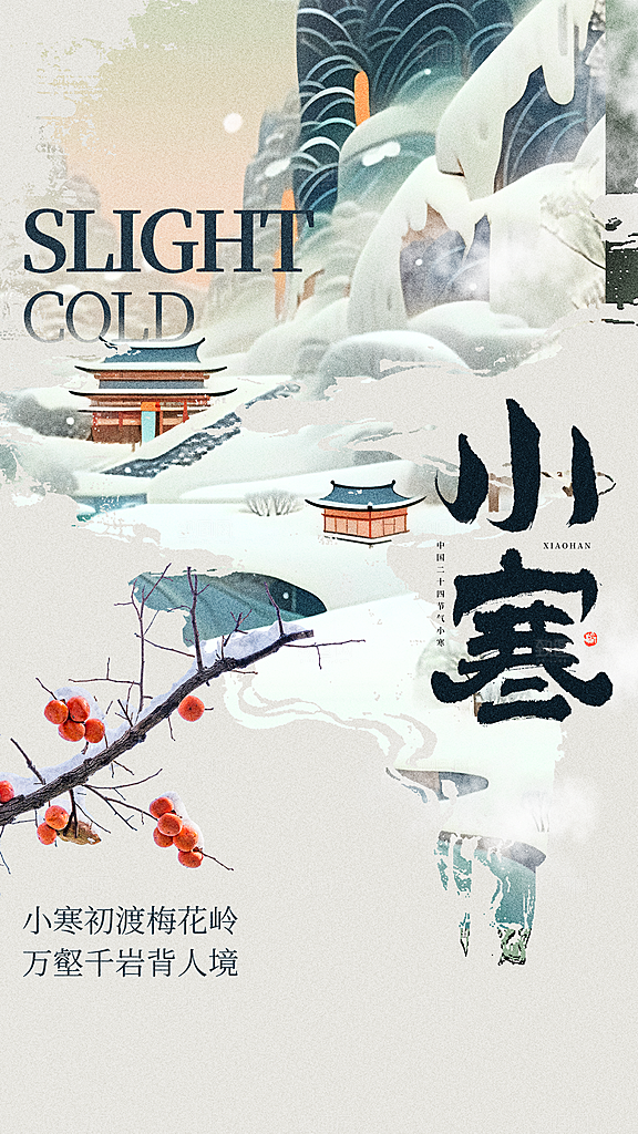 小寒节气简约大气海报