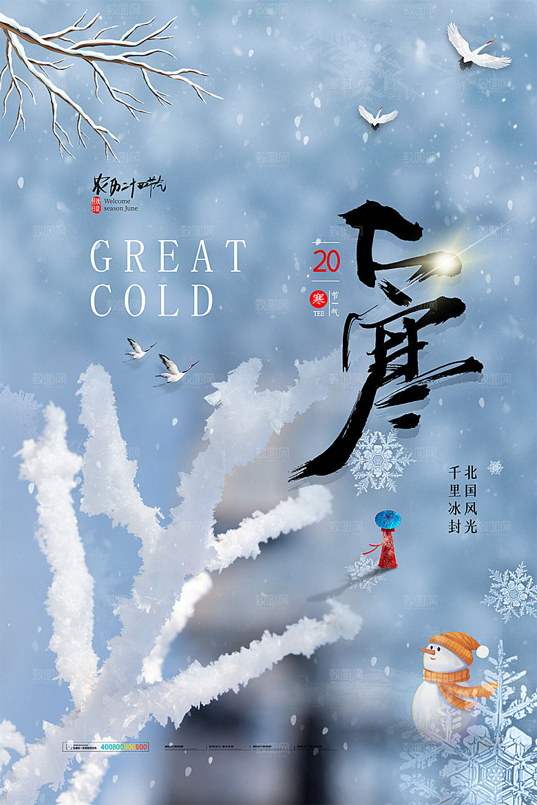 大寒节气简约大气海报
