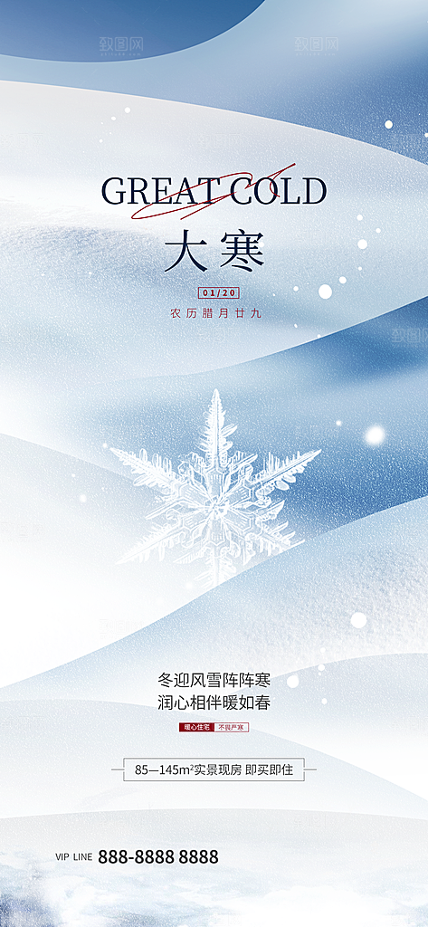 大寒节气简约大气海报
