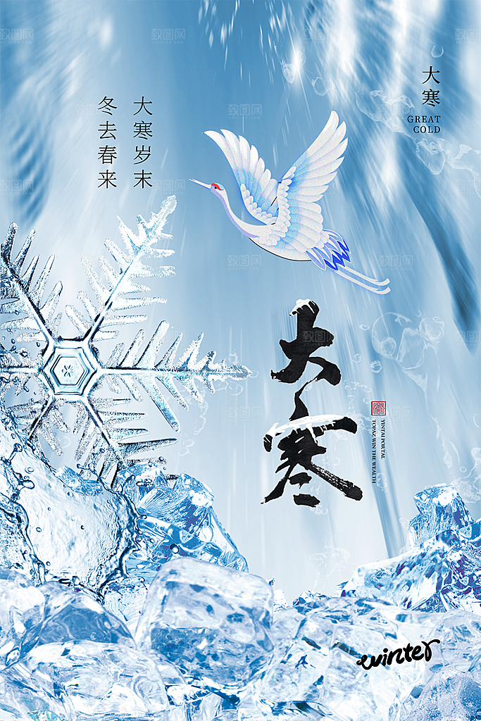 大寒节气简约大气海报
