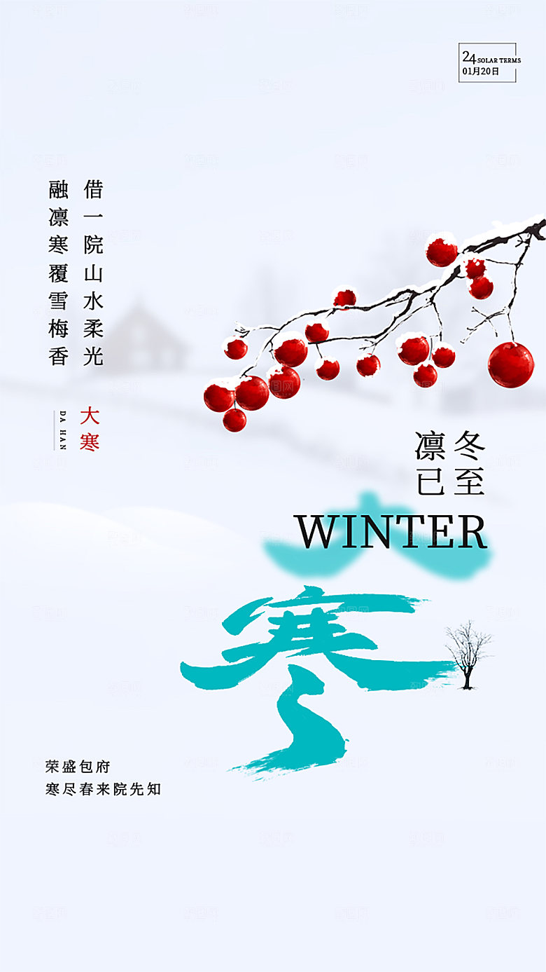 大寒节气简约大气海报