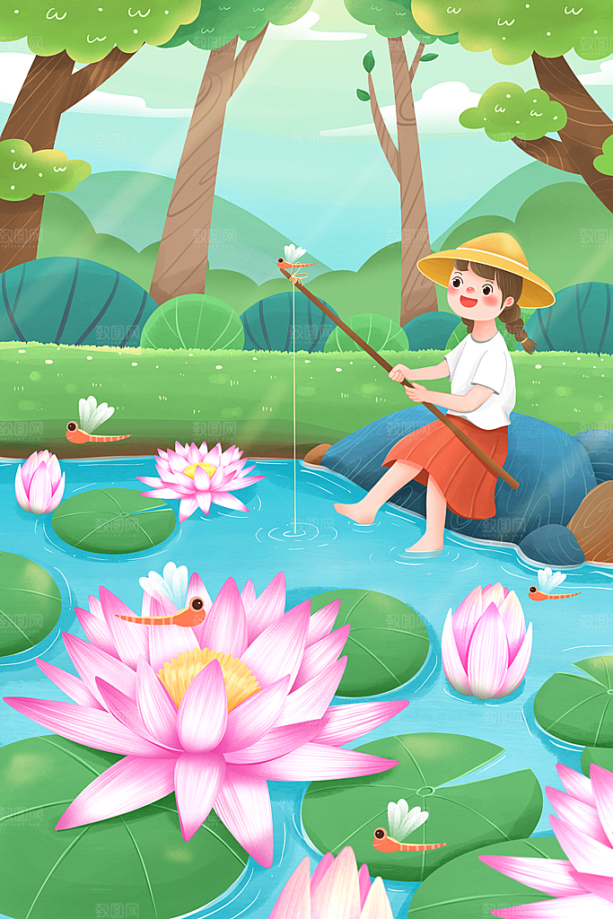 二十四节气中国传统节日立夏插画海报