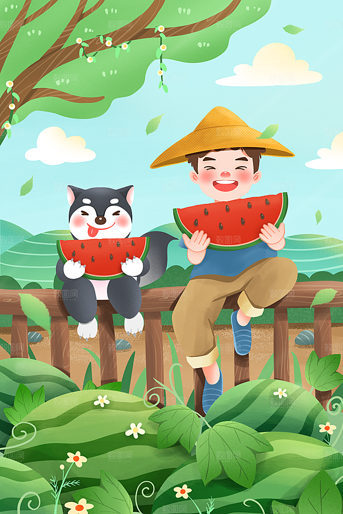 二十四节气中国传统节日立夏插画海报