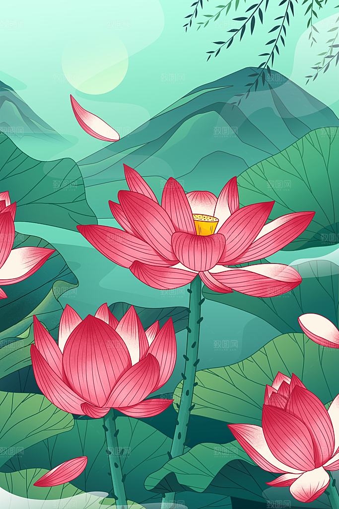 二十四节气中国传统节日立夏插画海报
