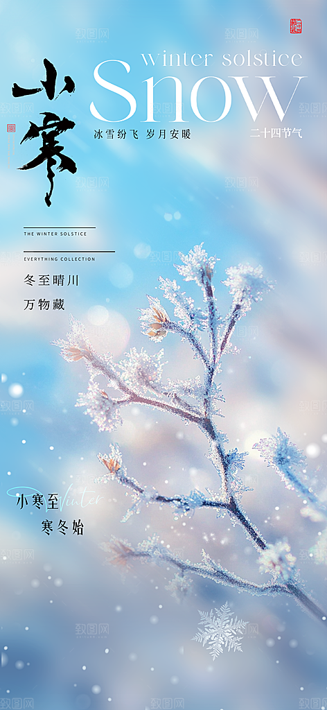 中国传统节气小寒手机海报