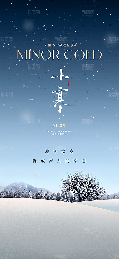 中国传统节气小寒手机海报