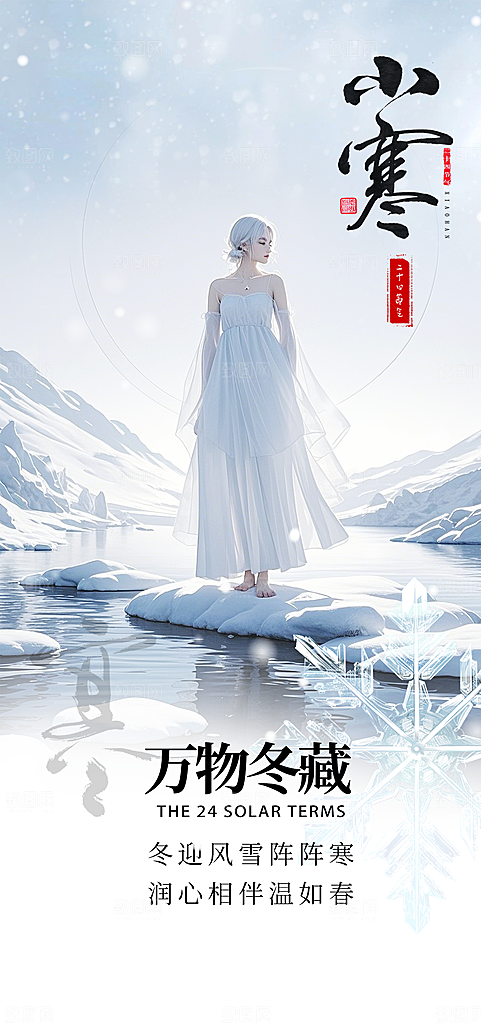 小寒传统节气简约风手机海报