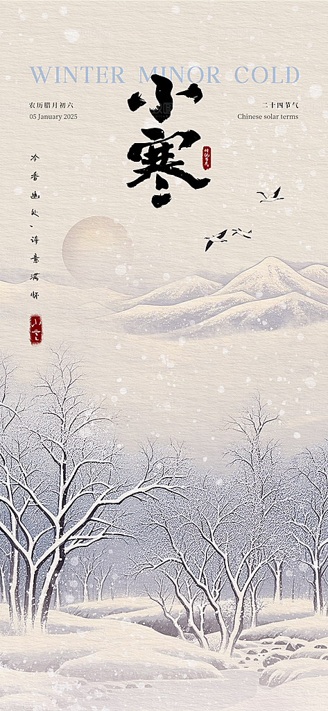 小寒传统节气简约风手机海报