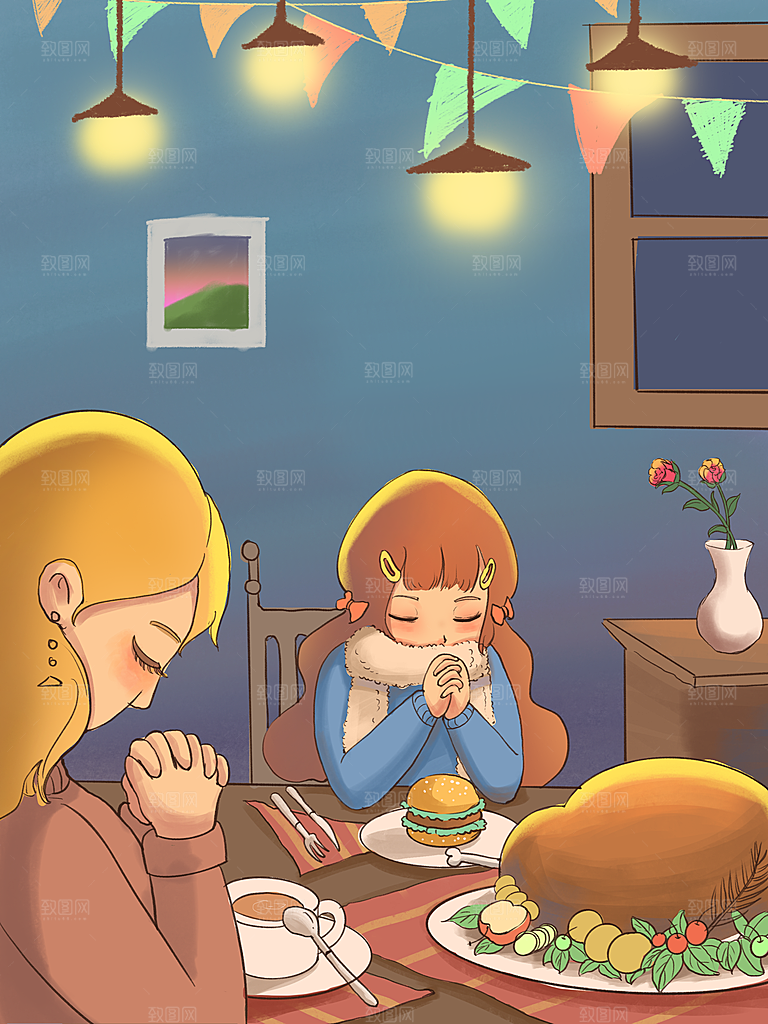感恩节感恩有你公益活动背景展板插画