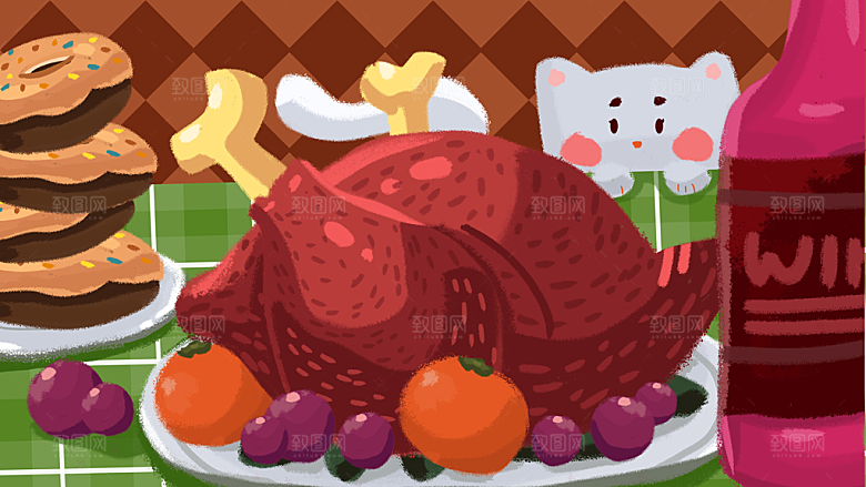 感恩节感恩有你公益活动背景展板插画