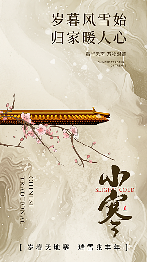 中国传统二十四节气小寒节气冬季宣传海报