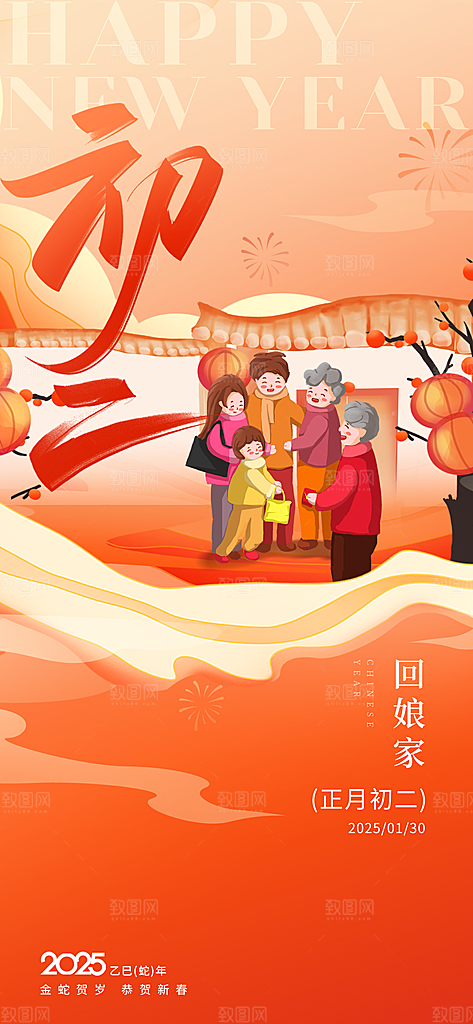 春节习俗拜年年俗喜庆节日PSD海报