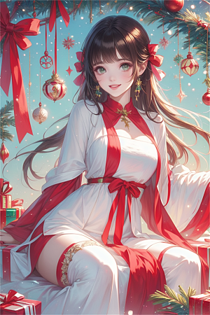 中国风圣诞节数字艺术美女AI