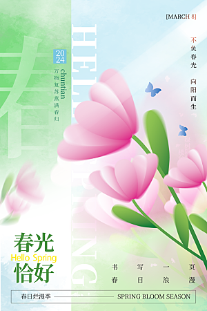 你好春天赏花立春春游踏青春季花开海报