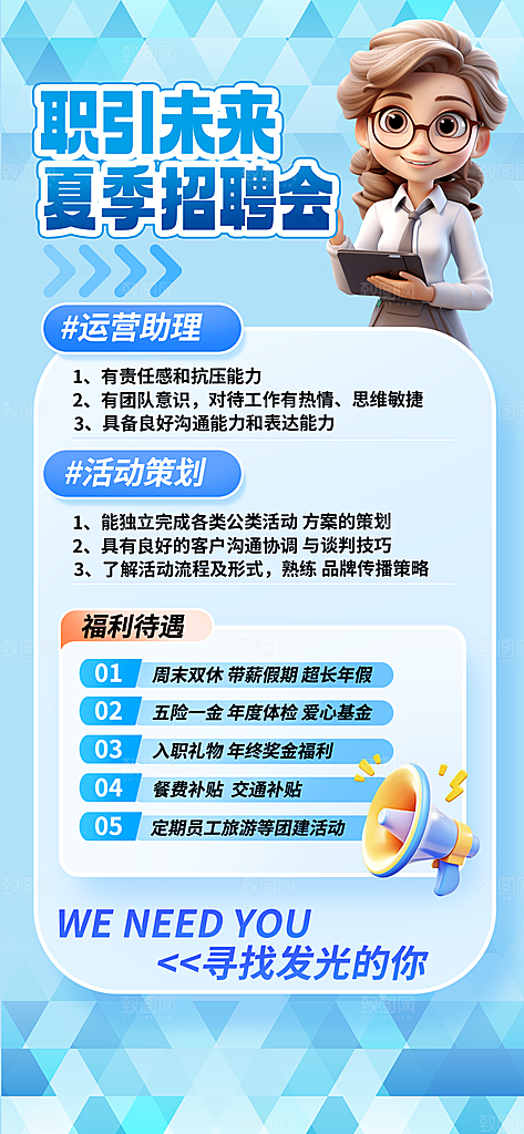 高薪招聘内推招贤纳士职位招募宣传海报