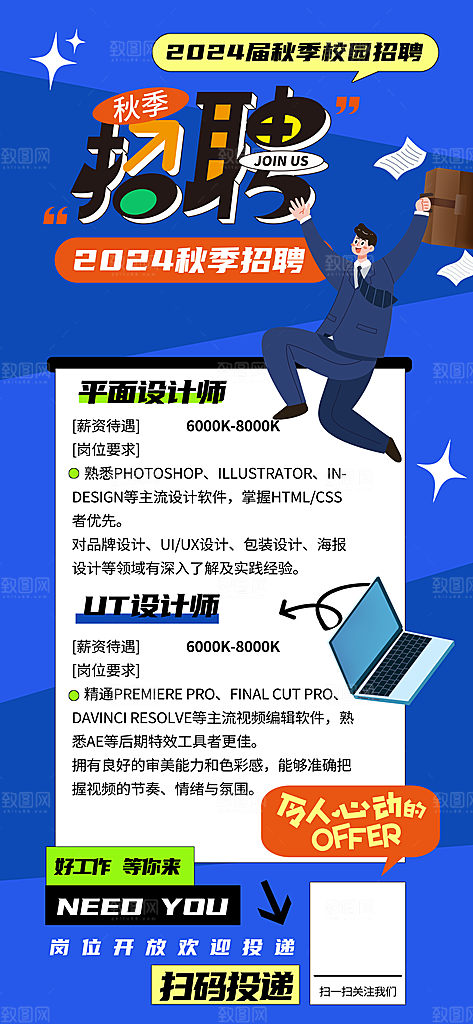 高薪招聘内推招贤纳士职位招募宣传海报