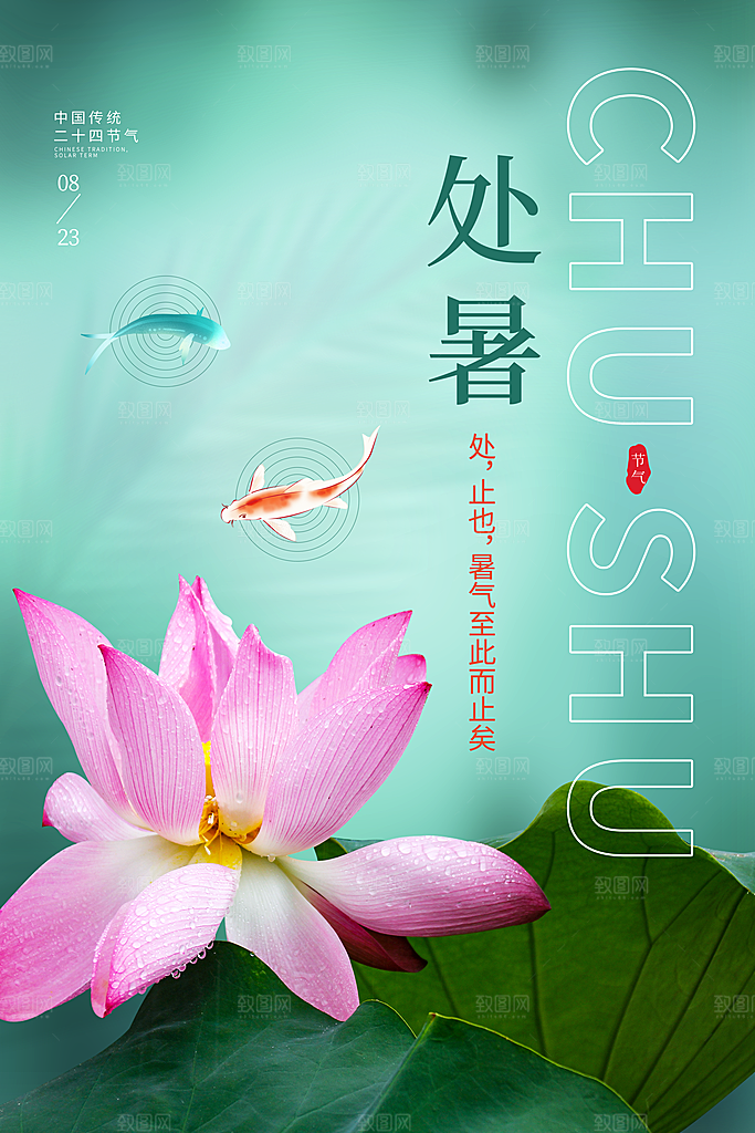 中国传统二十四节气处暑节气宣传海报