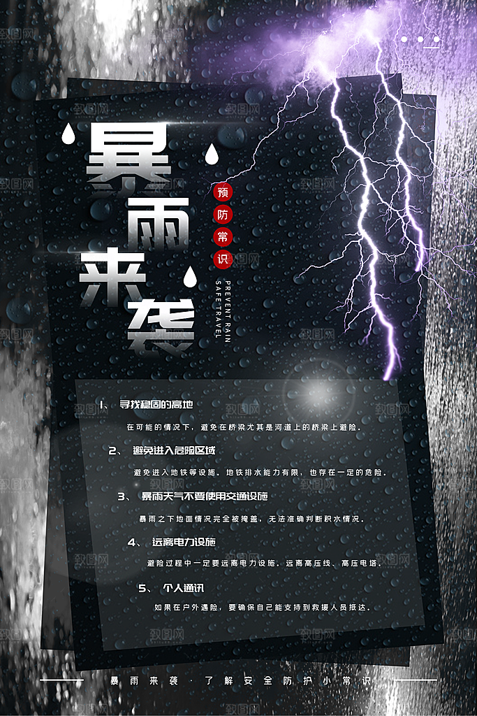 台风来袭预警大风暴雨天气注意安全公益海报