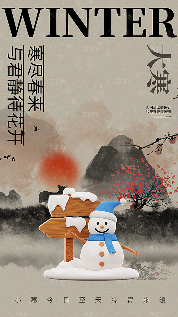 高端大寒节气宣传海报