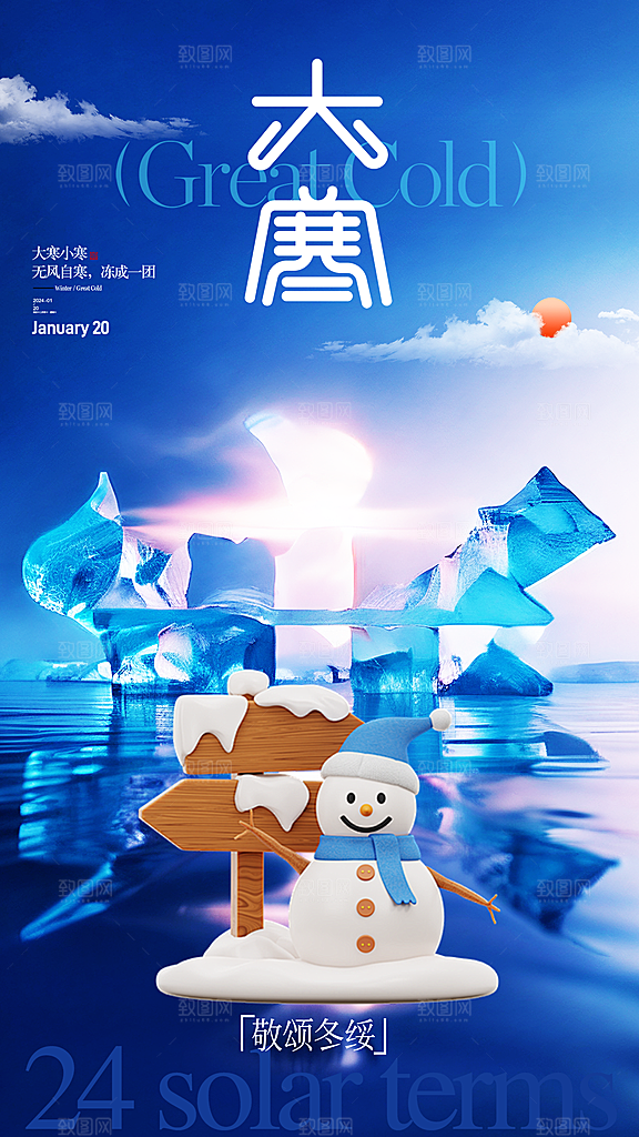 高端大寒节气宣传海报