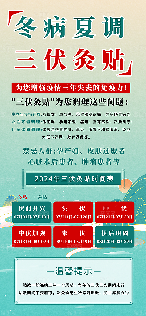 三伏天夏天中医养生三伏贴初伏中伏末伏海报