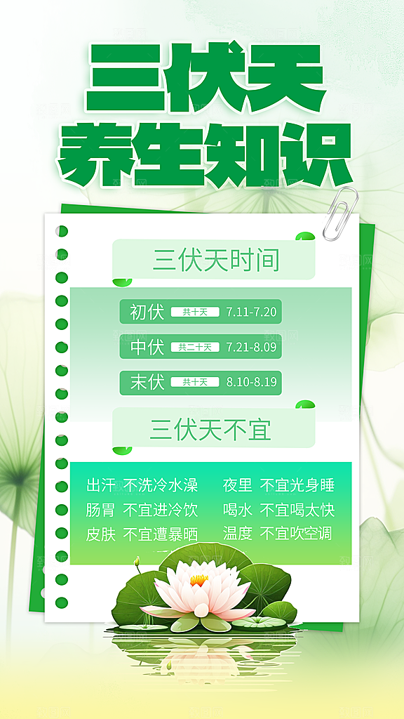 三伏天夏天中医养生三伏贴初伏中伏末伏海报
