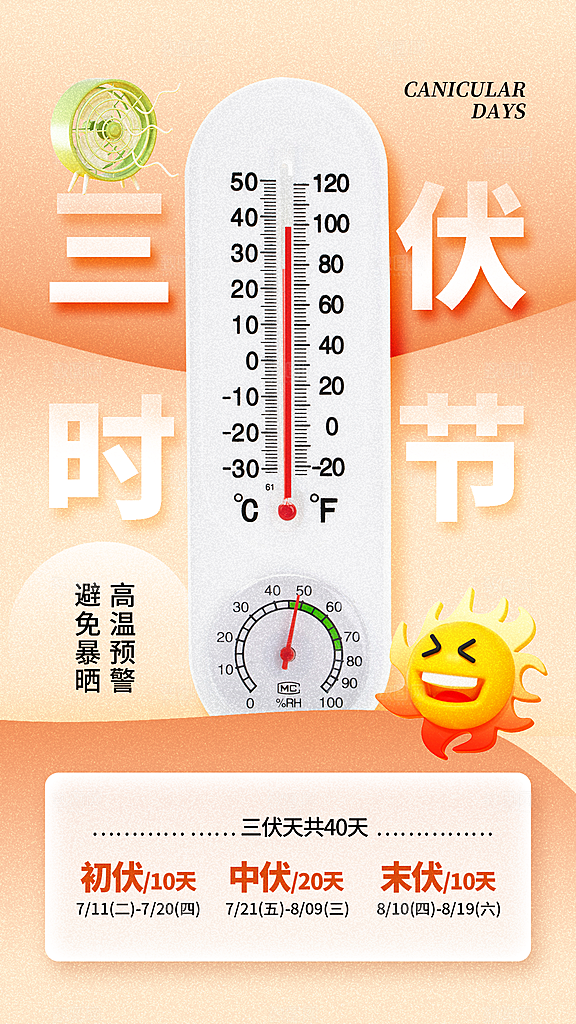三伏天夏天中医养生三伏贴初伏中伏末伏海报