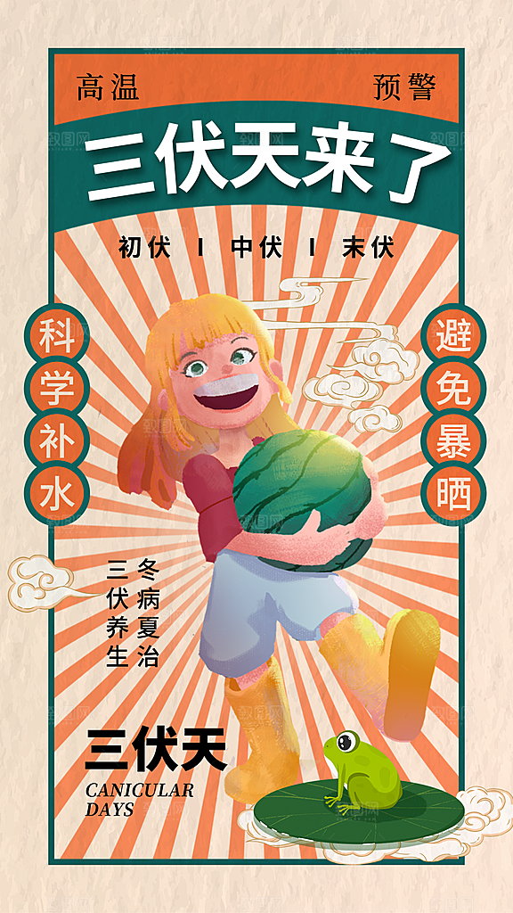 三伏天夏天中医养生三伏贴初伏中伏末伏海报