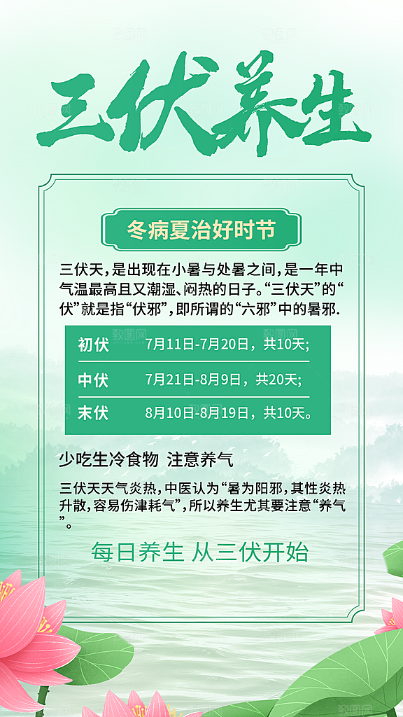 三伏天夏天中医养生三伏贴初伏中伏末伏海报