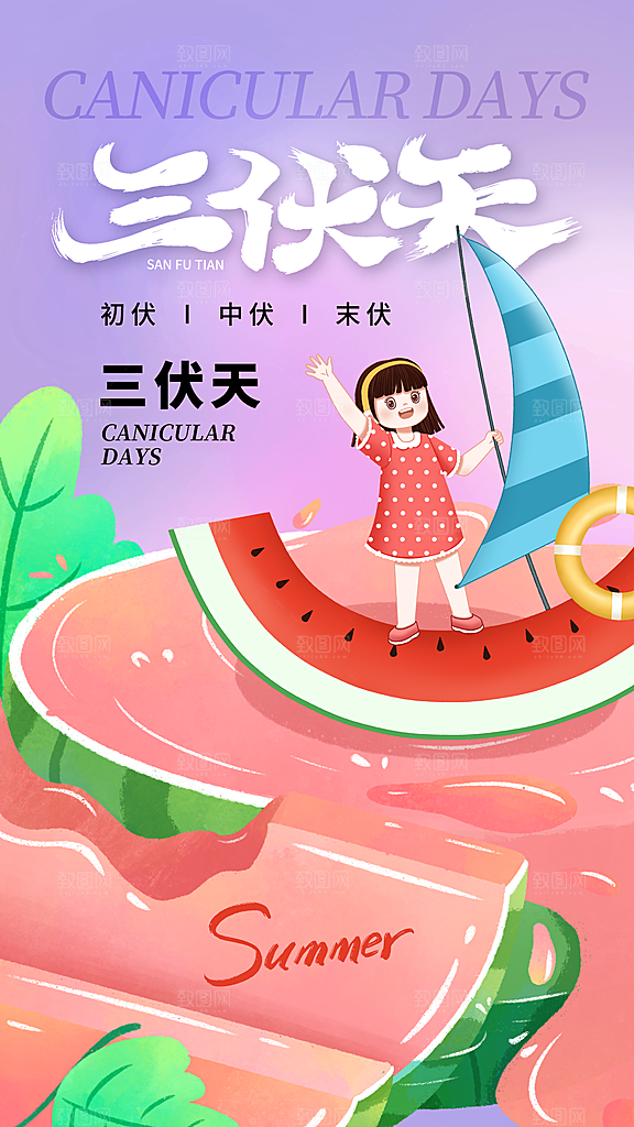 三伏天夏天中医养生三伏贴初伏中伏末伏海报