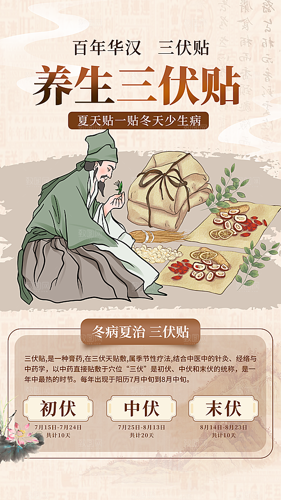 三伏天夏天中医养生三伏贴初伏中伏末伏海报
