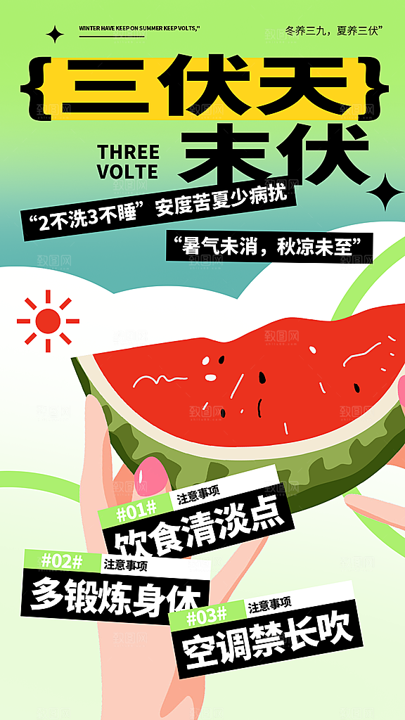 三伏天夏天中医养生三伏贴初伏中伏末伏海报