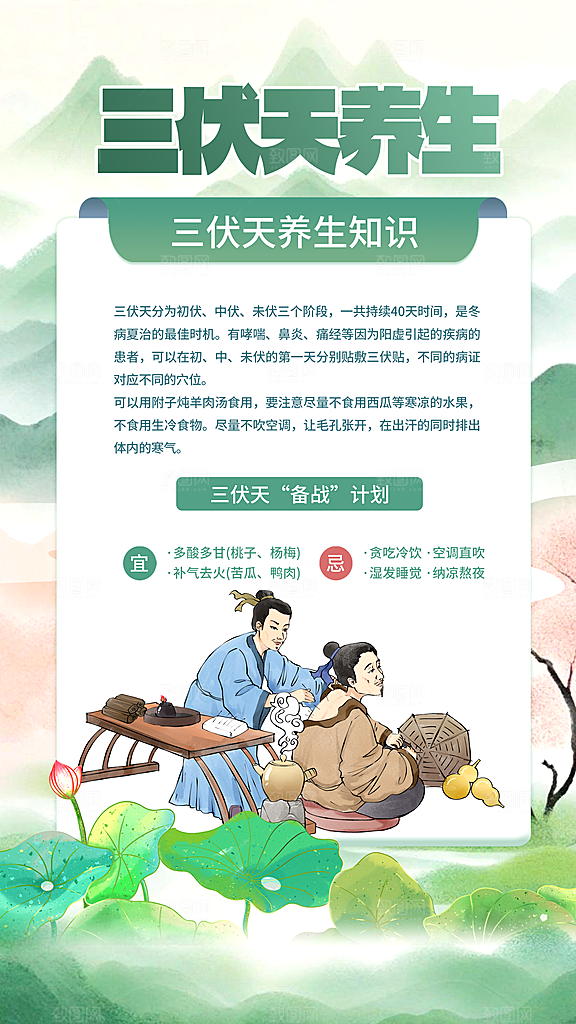 三伏天夏天中医养生三伏贴初伏中伏末伏海报