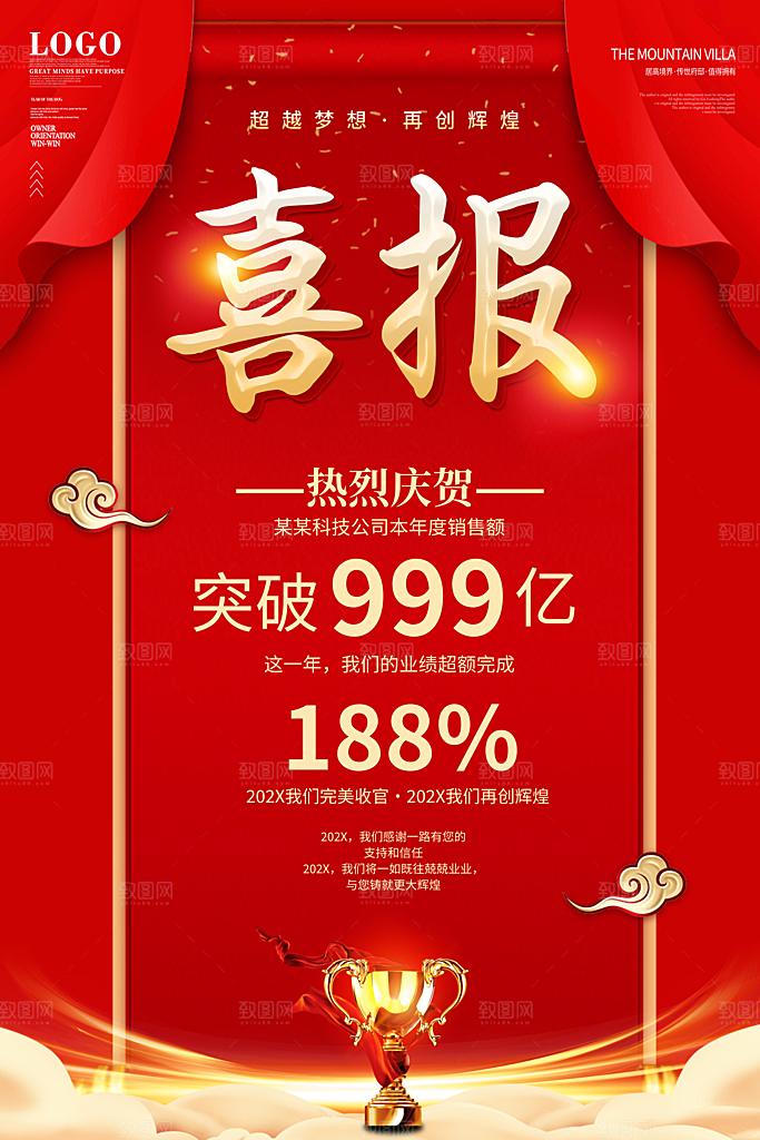 年终红色喜庆战报喜报海报