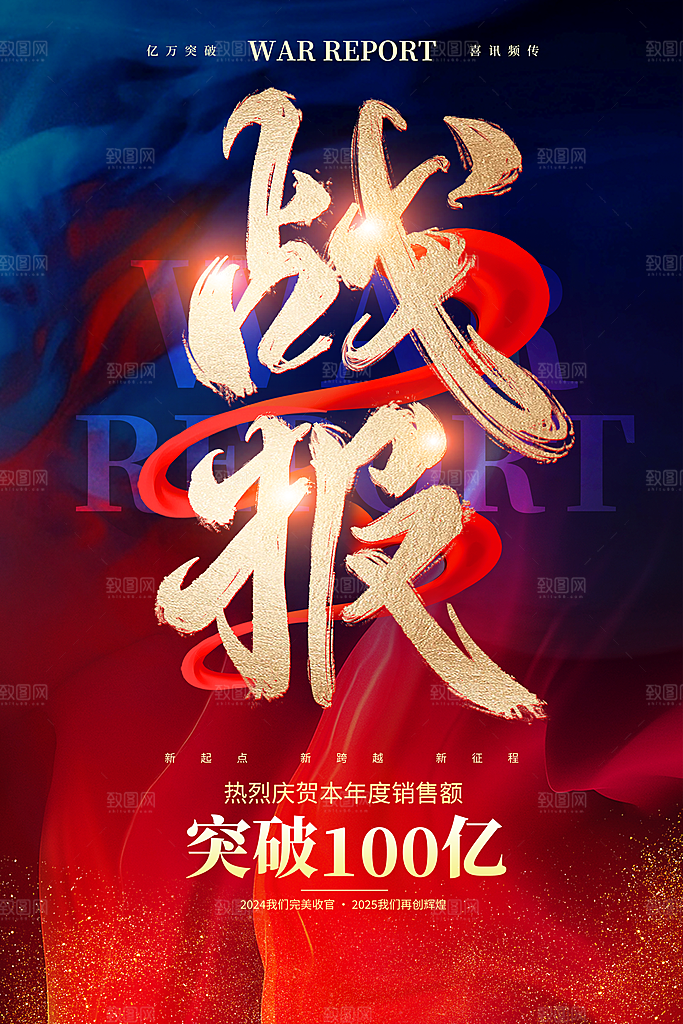 年终红色喜庆战报喜报海报
